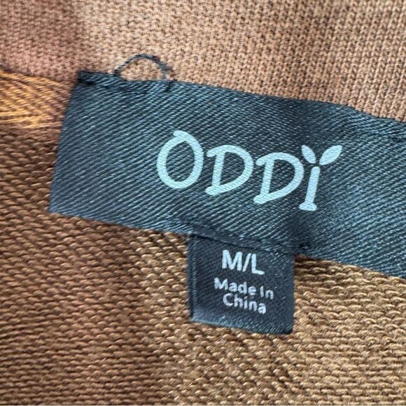 Oddy Distressed Jersey Knit Shacket Cropped Brown Medium Large - Picture 10 of 13